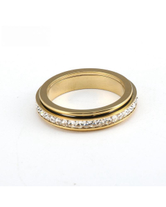 Gold Color Single Row Diamond Rotable Stainless Steel Ring 