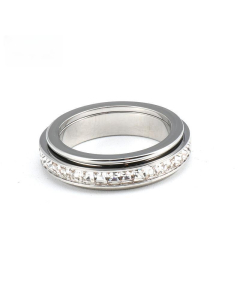Steel Color Single Row Diamond Rotable Stainless Steel Ring 