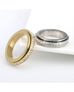 Wholesale Stainless Steel Ring Single Row Diamond Rotable Ring For Couple