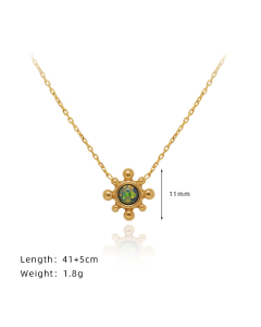 Vintage Small Sunflower Imitation Opal Stone Stainless Steel Necklace