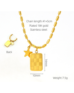 INS Style Small Gold Square Smiley Face Rabbit Shell Inlaid Necklace Stainless Steel Pendant Necklace 
