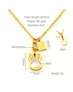 Cute Small Gold Square Smiley Face Rabbit Shell Inlaid Necklace Stainless Steel Pendant Necklace 