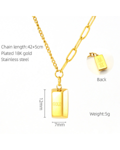 Classic Small Gold Square Smiley Face Rabbit Shell Inlaid Necklace Stainless Steel Pendant Necklace 