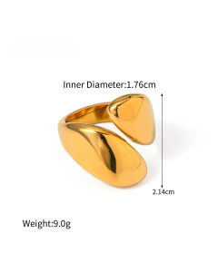 Personalized Fashion Smooth Asymmetric Opening 18K Gold Stainless Steel Ring