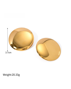 Daily Style Simple Style Smooth Disc Earrings 18K Gold Stainless Steel Earrings 