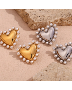 Wholesale Stainless Steel Love Earrings Smooth Love Pearl Inlaid Earrings