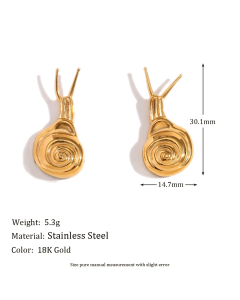 Wholesale Stainless Steel Earrings Snail Flower Stud Earrings-Gold Color-03