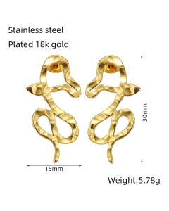 Women's Personality Exaggerated Casual 18K Gold Plated Snake-shaped Stainless Steel Earrings