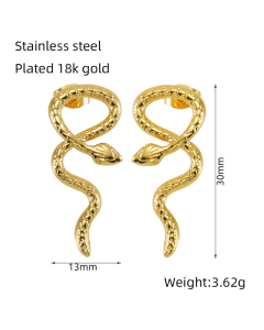 Personality Exaggerated Casual 18K Gold Plated Snake-shaped Stainless Steel Earrings
