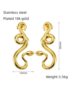 Women's Exaggerated Casual 18K Gold Plated Snake-shaped Stainless Steel Earrings