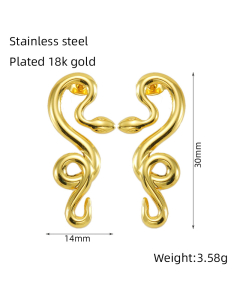 Exaggerated Casual 18K Gold Plated Snake-shaped Stainless Steel Earrings