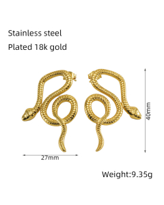 Women's Casual 18K Gold Plated Snake-shaped Stainless Steel Earrings
