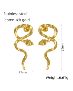 Casual 18K Gold Plated Snake-shaped Stainless Steel Earrings