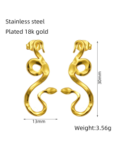 Women's Fashion Casual 18K Gold Plated Snake-shaped Stainless Steel Earrings