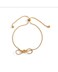 Gold Color Minimalism Snake Bone Chain Pull-Out Bow Stainless Steel Bracelet 