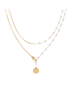 Minimalism Snake Bone Splicing Imitation Pearl Long Chain Plated 18K Gold Stainless Steel Sweater Chain, Wholesale Stainless Steel Necklace