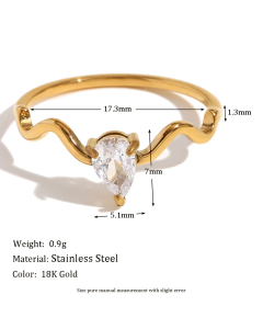 Temperament Minimalism Plated 18K Gold Snake Water Drop Diamond Stainless Steel Ring 