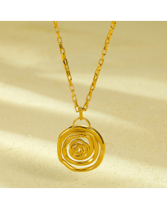 Gold Color Non-fading Spiral Circle Pendant Stainless Steel Necklace 