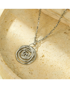 Steel Color Non-fading Spiral Circle Pendant Stainless Steel Necklace 