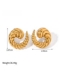 Gold Color 18K Gold Stainless Steel Spiral Ox Horn Earring Wholesale