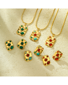 Wholesale Stainless Steel Fine Jewelry Square Pendant Necklace Earring Sets