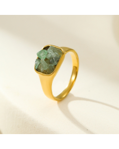 Green Square Inlaid Natural Stone Non-fading Stainless Steel Ring 