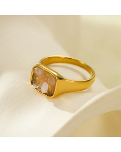 Champagne Square Inlaid Natural Stone Non-fading Stainless Steel Ring 