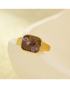 Purple Square Inlaid Natural Stone Non-fading Stainless Steel Ring 