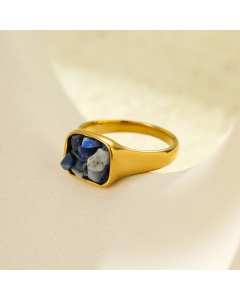 Blue Square Inlaid Natural Stone Non-fading Stainless Steel Ring 