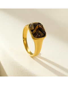 Brown Square Inlaid Natural Stone Non-fading Stainless Steel Ring 