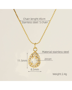 Wholesale Stainless Steel Pendant Necklace Square Round Oval Flower Heart Zircon Inlaid Necklace-01-White