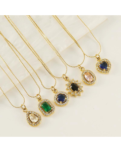 Wholesale Stainless Steel Pendant Necklace Light Luxury Classic Square Round Oval Flower Heart Zircon Inlaid Collarbone Chain Necklace