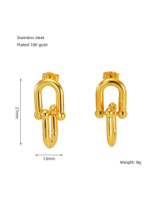 Gold Plated Horseshoe Buckle Earrings Star C-shaped Braided Earrings Stainless Steel Earrings