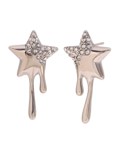 Steel Color Diamond Inlaid Five-pointed Star Fringe Stainless Steel Earrings 