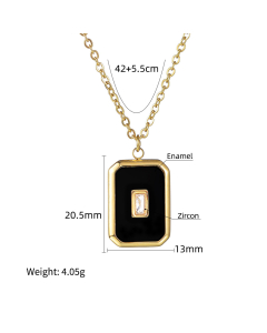 Minimalism Square Pattern Vacuum Electroplated 18K Enamel Stainless Steel Dripping Oil Necklace