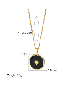 French Round Pattern Vacuum Electroplated 18K Enamel Stainless Steel Dripping Oil Necklace