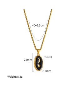 Fine Jewelry Star Moon Pattern Vacuum Electroplated 18K Enamel Stainless Steel Dripping Oil Necklace
