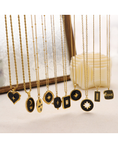 Wholesale Stainless Steel Dripping Oil Necklace Star Moon Pattern Enamel Necklaces