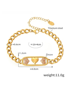 Wholesale Stainless Stee Fine Jewelry Star Moon Lighting Love Zircon Inlaid Necklace Bracelet-Bracelet-03