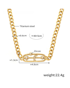 Wholesale Stainless Stee Fine Jewelry Star Moon Lighting Love Zircon Inlaid Necklace Bracelet-Necklace-05
