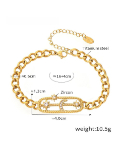 Wholesale Stainless Stee Fine Jewelry Star Moon Lighting Love Zircon Inlaid Necklace Bracelet-Bracelet-05