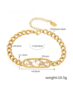 Wholesale Stainless Stee Fine Jewelry Star Moon Lighting Love Zircon Inlaid Necklace Bracelet-Bracelet-04
