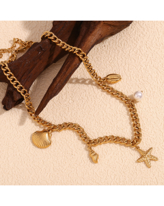 Wholesale Stainless Steel Necklace Plated 18K Gold  Starfish Shell Pendant Necklace