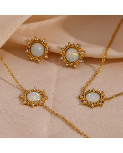 Wholesale Stainless Steel Fine Jewelry Fashion Vintage Gold Plated Round Sun Necklace Bracelet Earrings Sets