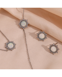 Wholesale Stainless Steel Jewelry Sets Minimalism Vintage Sun Pendant Necklace Bracelet Earrings