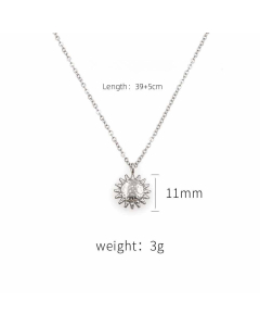 Steel Color Women's 18K Gold Clavicle Chain Necklace Stainless Steel Sunflower Pendant Necklace 