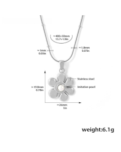 Steel Color Temperament Sunflower Imitation Pearl Pendant Stainless Steel Necklace 