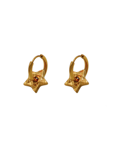 Gold Color Texture Pentagram 18K Gold Stainless Steel Pendant Earrings