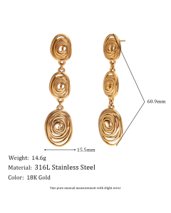 INS Style Personalizes Thread Ring Pendant Earring 18K Gold Earrings