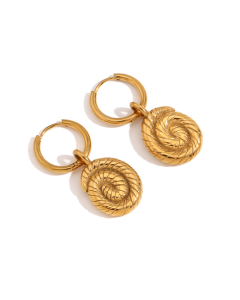 Plated 18K Gold Thread Spiral Snail Shell Stainless Steel Earrings